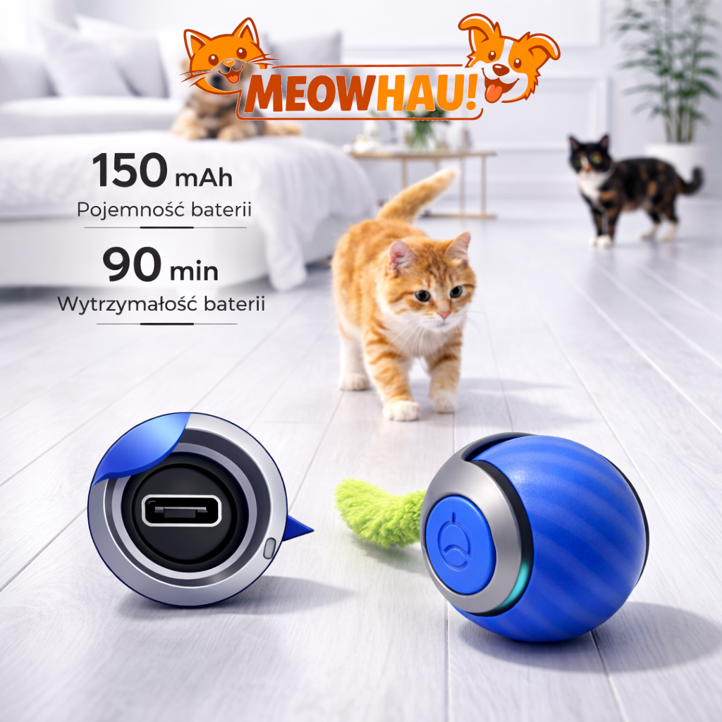 MeowHau™ | Inteligentna Piłka Interaktywna dla Kota (USB)